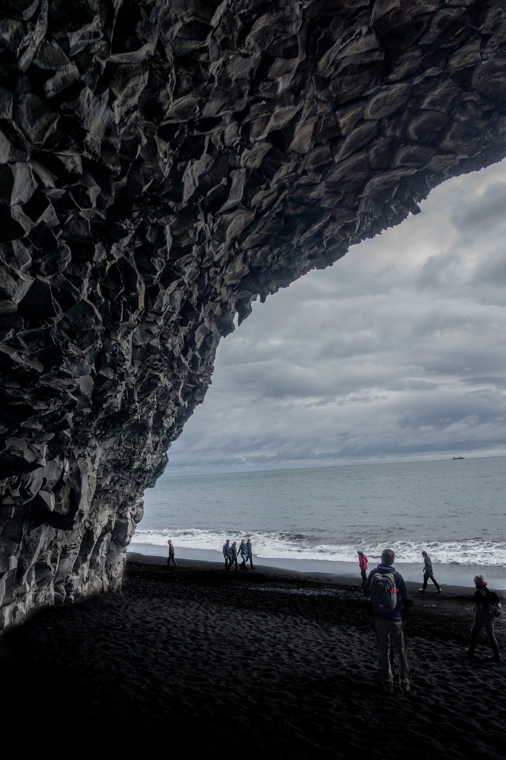 Basalt cave above a black sand beach, Iceland